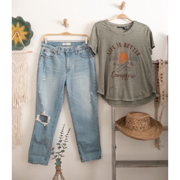 Abercrombie & Fitch The Boyfriend Mid Rise Denim Jean Size 28 6R - Picture 1 of 13